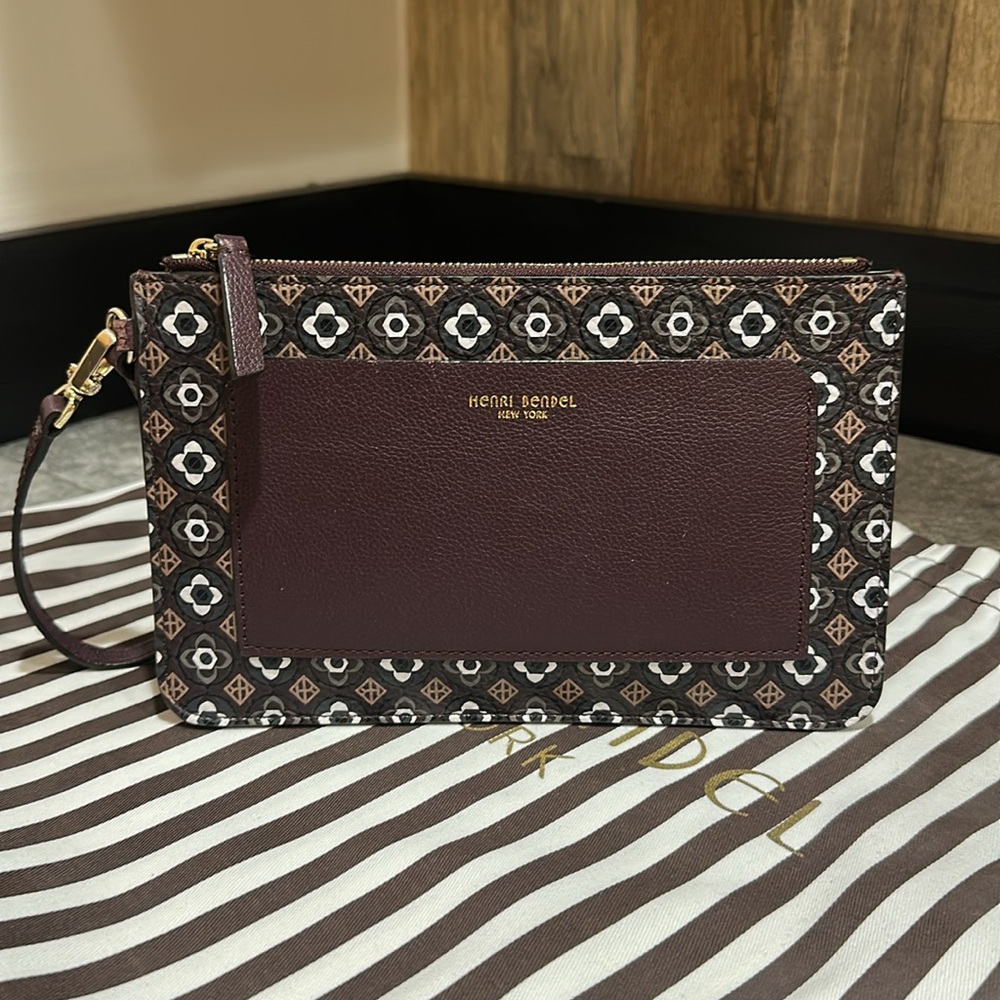 Henri Bendel Maroon Tote with Gold Accents and Matching Wristlet (No Dustbag) - Picture 7 of 12